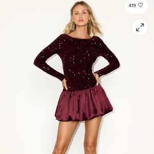Lulus Burgundy Sequin Long Sleeve Dress